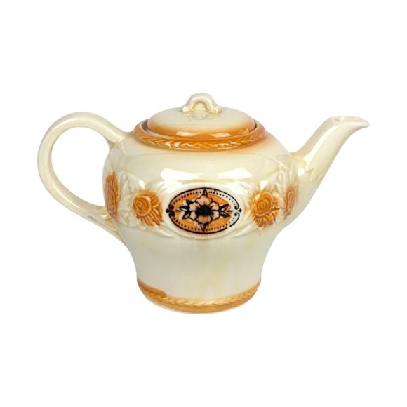 Vintage Porcelier Sunflower Teapot: Brown Medallion, Collectible Kitchenware - Picture 2 of 7